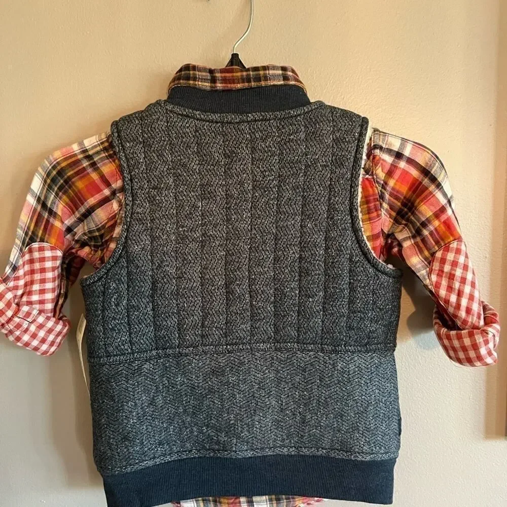 OSHKOSH BOYS REVERSIBLE SHIRT WITH SHERPA LINED VEST SIZE 5T NWT